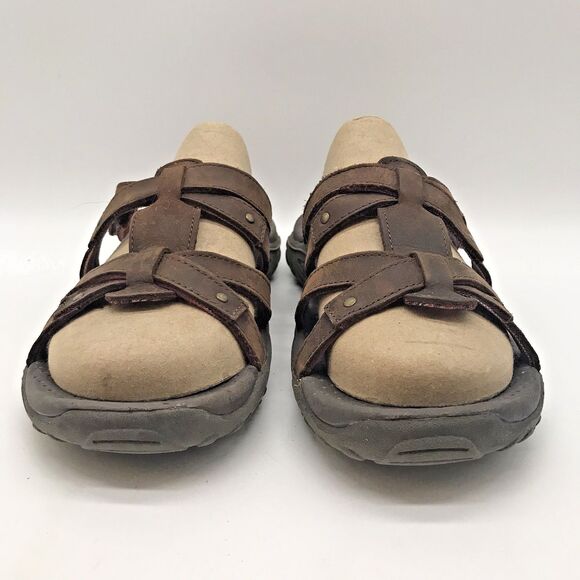 Skechers Outdoor Lifestyle Sandals Woman's 8 Brown Leather Slip On Strappy Slide - Picture 2 of 11
